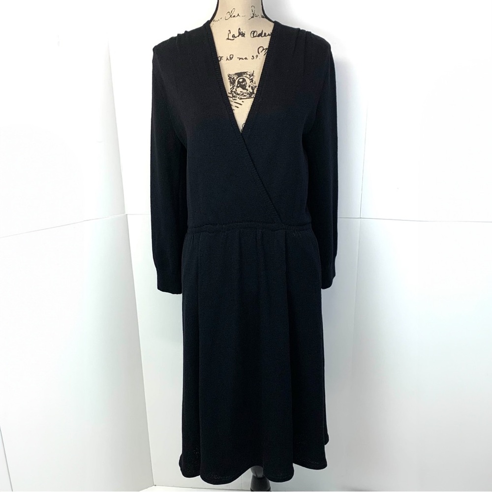 Vintage St John Women Size 6 Santana Knit Midi Dress Pockets Old Money Black